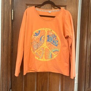 Exclusive Made With Love Orange Peace Sign Long Sleeve Knit Top S P2P 19-21”